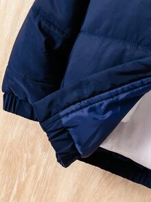 幼儿男童纯色简约连帽长袖棉衣，休闲日常穿着 - 藏蓝色 - 查看 7