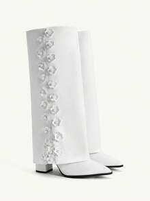 CUCCOO CHICEST 女式尖头花卉装饰高跟踝靴 - 白色 - 查看 1