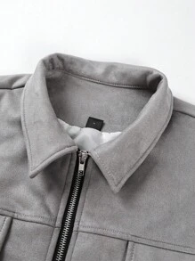 Manfinity EMRG Men's Casual Loose Fit Drop Shoulder Jacket Grey Jacket Men Grey Grey Zip Up Jacket Grey Jacket Grey Shacket Fashion Jacket, Light Grey Jacket, Grey Jacket, Jacket, Old Money Style Fleece - Grey - View 4