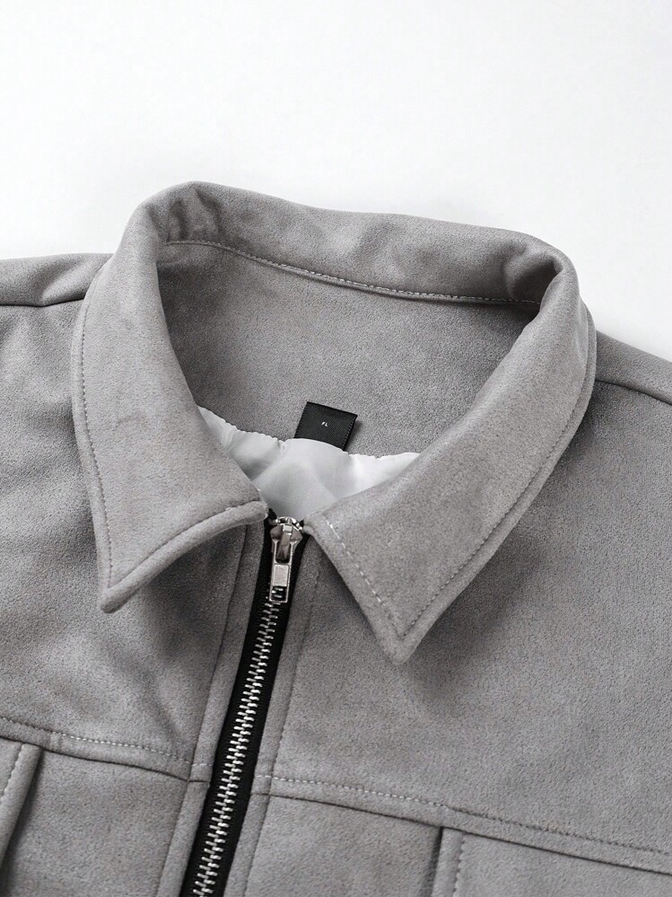 Manfinity EMRG Men's Casual Loose Fit Drop Shoulder Jacket Grey Jacket Men Grey Grey Zip Up Jacket Grey Jacket Grey Shacket Fashion Jacket, Light Grey Jacket, Grey Jacket, Jacket, Old Money Style Fleece - Grey - View 4