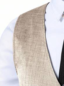 SHEIN 2 件套青少年男孩绅士装，包括灰色修身背心 + 休闲长裤，优雅正式服装，适合生日、婚礼、毕业典礼、派对、婚礼嘉宾、花童、戒指男孩 - 卡其色 - 查看 8