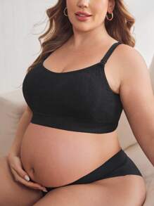 Moonlight&Mama Plus Size Women Comfortable Solid Color Adjustable Nursing Bra - Black - View 4