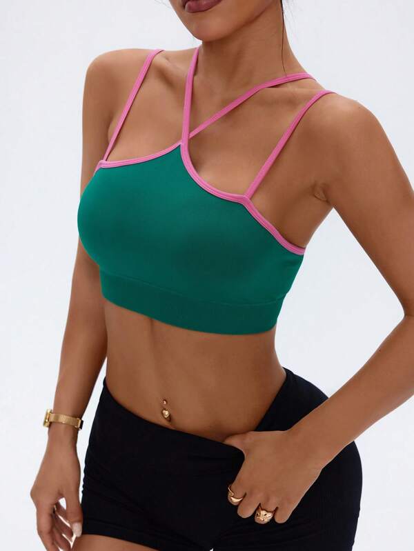 Easithlete Comfortable Contrast Color Strap Racerback Sports Bra