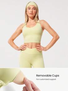 GLOWMODE FeatherFit™ Bra Olahraga Panjang dengan Tali Silang, Dukungan Ringan untuk Yoga, Pilates, Studio, Gym, dan Penggunaan Sehari-hari - Butter Yellow - View 2