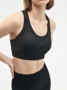 Gameset SHEIN Sport Damen Gerippter Alltags Fitness Sport-BH - Schwarz - Übersicht 4
