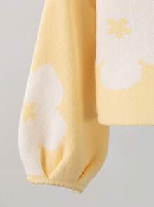 SHEIN Playful Pals 女童休闲花卉圆领毛衣，适合休闲、居家、聚会、返校 - 黃色 - 查看 4