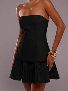 SHEIN BAE Váy ống đơn sắc tối giản thường ngày dành cho nữ - màu đen - Xem 5