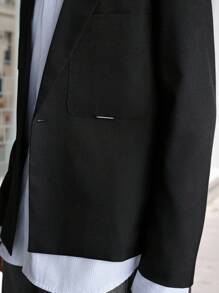 Manfinity Hypemode Men's Street Style Suit Blazer, Men's Fashionable Long Sleeve Blazer With Pocket Design, Excellent Gift For Men , Men Baggy Suit , Smart Casual , Black - Black - View 5