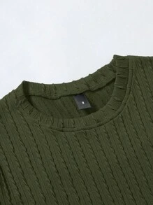 Manfinity Homme Camiseta casual de hombre con cuello redondo y manga corta de unicolor, para verano - Verde militar - Ver 5