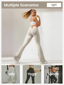 Easithlete 纯色简约褶皱修身运动裤，日常休闲穿着 - 駝色 - 查看 6