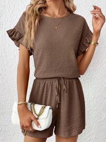 SHEIN Essnce Set de 2 piezas con top de manga corta y shorts de cintura elástica para mujer