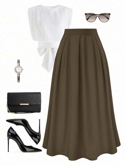 GlowEve Women's Elegant High-Waisted Pleated Skirt, Spring Summer Maxi Women Fall Cloth For Women