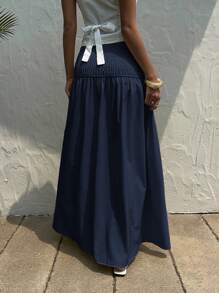 SHEIN EZwear Women's Casual Navy Blue Knotted Waist Skirt