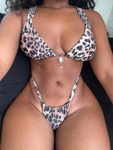 Alexandranx 2 件套女士豹纹泳衣套装，随机印花夏季 - 彩色 - 查看 3