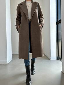 EURMUSE Women's Autumn/Winter Lapel NeckPocket Long Overcoat - Mocha Brown - View 5