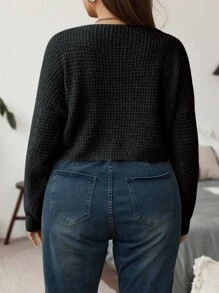 Vionelle Áo len cổ trễ có dây rút phía trước, thích hợp cho mùa đông và mùa thu. - màu đen - Xem 2