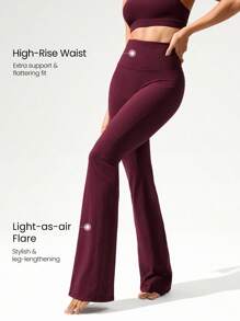 GLOWMODE 35英寸 FeatherFit™ Go Groove 超长喇叭紧身裤 低冲击瑜伽普拉提工作室日常休闲装 - 酒紅色 - 查看 3