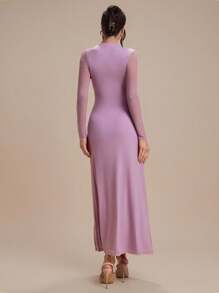 Modelyn Metal Decor Knit Comfortable Daily Party Elegant Vacation Dress, Long Sleeve - Purple - View 7