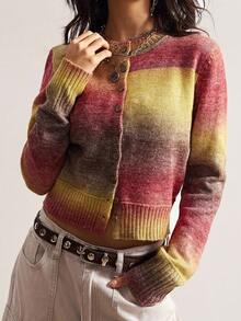 Bohemela 女士休闲条纹渐变色开衫，适合秋冬季音乐节和万圣节 - 彩色 - 查看 6