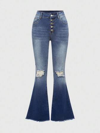 Grunge Punk Jeans évasés vintage délavés pour femmes avec poches