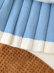 SHEIN 两件套女童毛衣套装，提花爱心图案，可爱简约，日常穿着。女童蓝色毛衣裙套装，女童毛衣裙，幼儿女童毛衣裙套装，女婴蓝白套装，女童春季毛衣裙，幼儿女童毛衣，女童秋季套装，女童冬季服装，儿童秋季服装。 - 藍色 - 查看 6