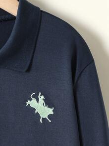SHEIN Explorewe 青少年男孩马匹印花撞色 Polo 衫长袖休闲轻便日常秋冬装 - 彩色 - 查看 5