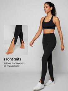 GLOWMODE 31" FeatherFit™-Sculpt Tummy Control Front Slit Leggings - Black - View 3
