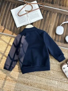 SHEIN 小男孩休闲日常图案运动衫、夹克、返校装，适合上学、度假、旅行、运动、秋冬 - 藍色 - 查看 9