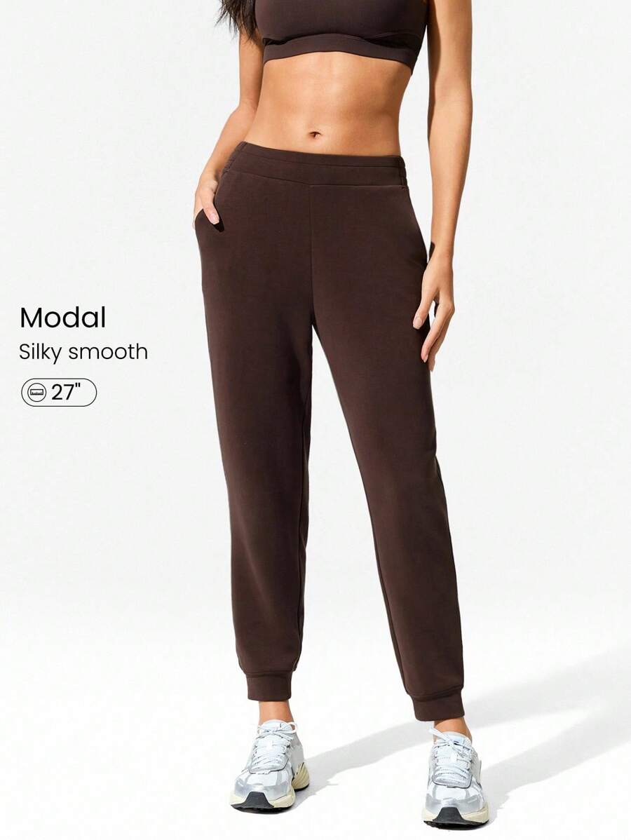 GLOWMODE 莫代尔可调节抽绳常规版型口袋慢跑裤日常休闲秋季 - 巧克力棕 - 查看 1