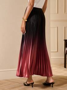 Lilora 女士优雅渐变黑红棕百褶裙，时尚优雅，春夏 - 彩色 - 查看 2