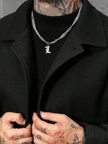 Manfinity Homme 男士休闲长袖纽扣外套，秋冬季，男士秋冬轻奢成熟休闲粗花呢翻领口袋保暖弹力袖口大衣 - 黑色 - 查看 3