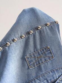 Bohemela BOHO Western Cowgirl Country Vacation Casual Solid Color Rivet Woven Denim Jacket - Baby Blue - View 8