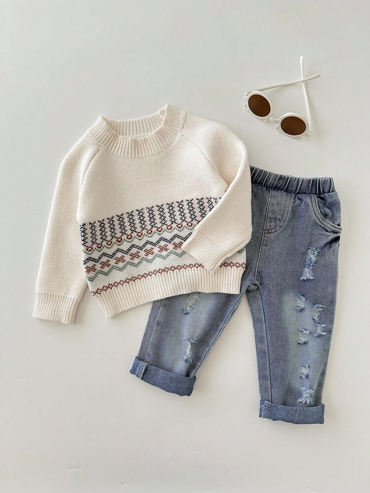 SHEIN 1. Baby Boy/Girl Casual Cute Round Neck Sweater, Autumn/Winter Kids Sweater, Unisex Baby Clothes, Baby Winter Clothes, My First Christmas Fall - Multicolor - View 9