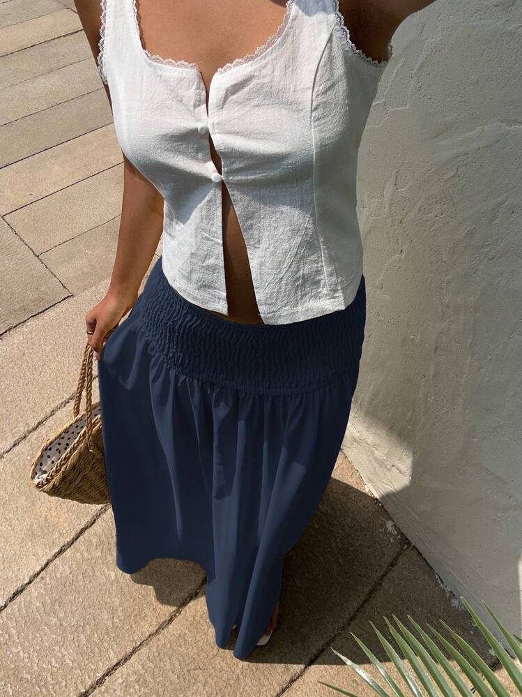 SHEIN EZwear 大码夏季度假休闲宽松海军蓝长裙 - 藏蓝色 - 查看 3