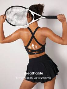 GLOWMODE FeatherFit™ Sweetheart Neck Crisscross Back Wide Strap Sports Bra - Black - View 6