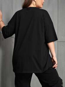 SHEIN Plus Size Women's Rhinestone Heart Dropped Shoulder Loose Casual Round Neck T-Shirt