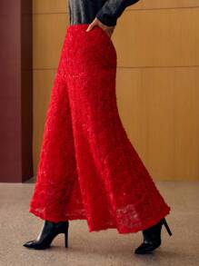 MOTF PREMIUM APPLIQUES BIAS CUT SKIRT - Red - View 6