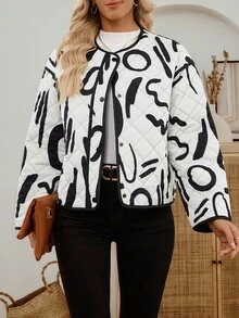 SHEIN LUNE Women's Fashionable Versatile Printed Jacket, Winter Quilted Jacket Artwork Print Jacket Graphic Print Jacket Women Jacket - Multicolor - View 5