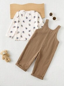 Cozy Pixies 2 件套男婴卡通动物图案针织柔软圆领长袖套头衫和围兜裤套装 - 彩色 - 查看 2