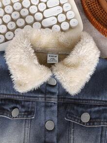 SHEIN 婴儿/男婴/女婴加厚牛仔夹克，保暖内衬加厚绗缝外套，舒适休闲日常时尚个性化，适合室内、户外、日常、运动、玩耍、派对、拍照、节日、万圣节、圣诞节、秋冬季 - 藍色 - 查看 3