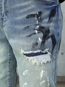 Manfinity EMRG 男式水洗做旧修身牛仔裤 - 淺色水洗藍 - 查看 3