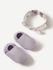 Cozy Pixies مجموعة من قطعتين تتكون من شريطة رأس بفيونكة بنفسجية وجوارب زهرية للأطفال الرضع (زوج جوارب + شريطة رأس واحدة)، مناسبة للمواليد الجدد، يمكن استخدامها كهدية - متعدد الألوان - مشاهدة 5