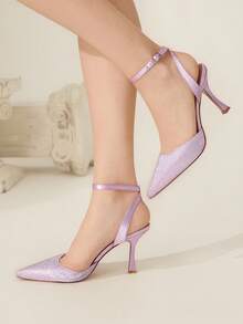 CUCCOO CHICEST 女士闪亮水晶尖头高跟细高跟鞋，优雅奢华浪漫性感时尚薰衣草色缎面踝带礼服鞋，适合鸡尾酒会、婚礼、约会之夜、节日、圣诞节、感恩节、生日等场合。 - 淡紫色 - 查看 4