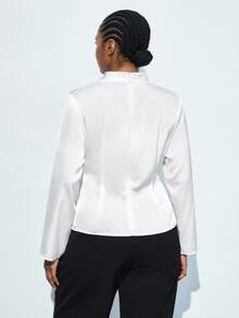Maija Plus Size White Satin Blouse Long Sleeve Top,Women's Elegant Silky Summer Dinner Commuter Wear,Business Casual Autumn,New Year Party,Date,Graduation - White - View 3