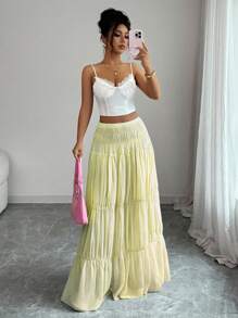 Elenzga Elegant Commuter Solid Color Ruched Skirt - Yellow - View 1