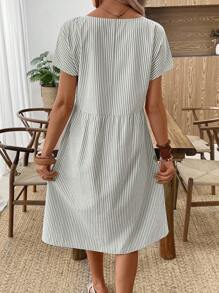 EMERY ROSE Váy cổ tròn sọc thường ngày mùa hè cho nữ Váy thường ngày mùa hè Váy ngắn tay mùa hè Váy sọc mùa hè Váy mùa hè cho nữ - màu xanh lá - Xem 2