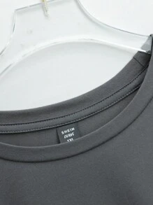 EMERY ROSE 万圣节主题加大码图案T恤，休闲舒适圆领T恤，万圣节T恤，适合夏季 - 深灰色 - 查看 6