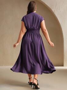 Anewsta Vestido de línea A con decoración de cuentas, de moda casual para mujer de talla grande, de verano - Morado Violeta - Ver 7