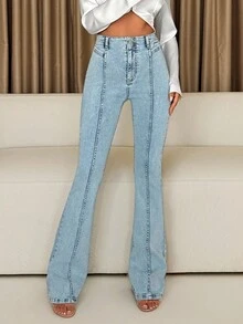 Women's Solid Color Slim Fit Flared Casual High Waist Summer Denim Jeans Cute Jeans High Waisted Jeans