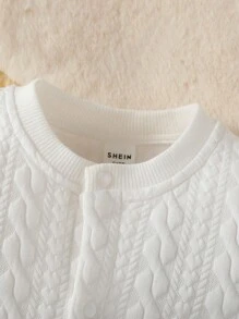 SHEIN 男婴纯色圆领长袖麻花针织连体衣，新生儿秋冬套装，针织男婴套装，新生儿婴儿套装，麻花针织连体衣，男婴服装，中性婴儿服装，男女通用天然婴儿服装，新生儿